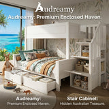 Audreamy Polara Bunk Bed with Storage for Kids White Wooden