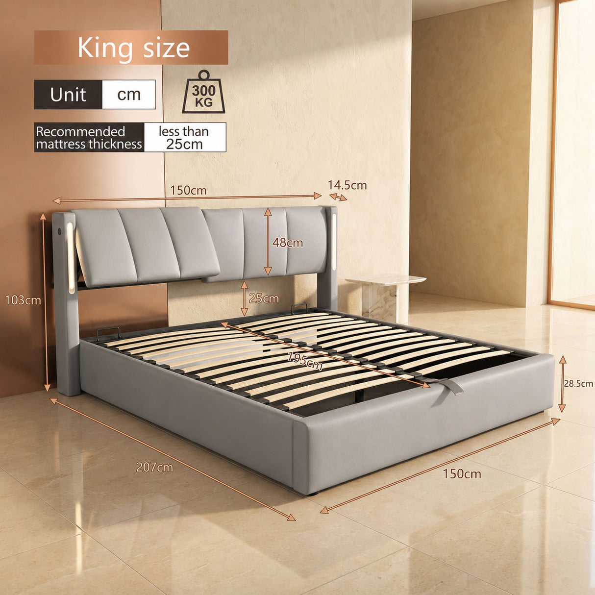 Audreamy Avalon Ottoman Bed Grey PU