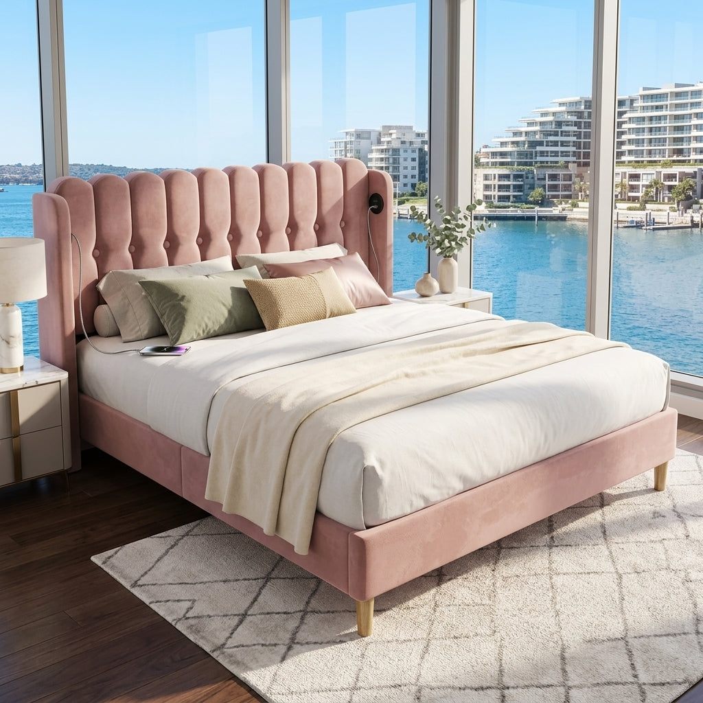 Audreamy Aria Bed Frame Pink Velvet