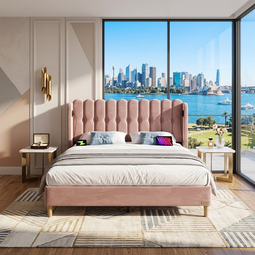 Audreamy Aria Bed Frame Pink Velvet