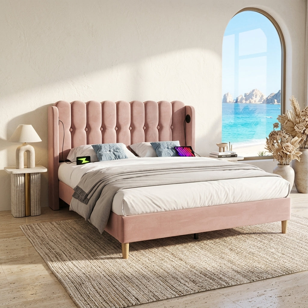 Audreamy Aria Bed Frame Pink Velvet