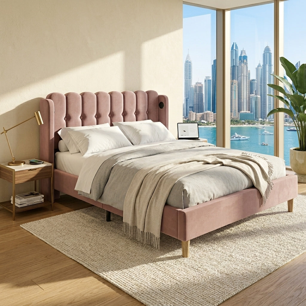 Audreamy Aria Bed Frame Pink Velvet