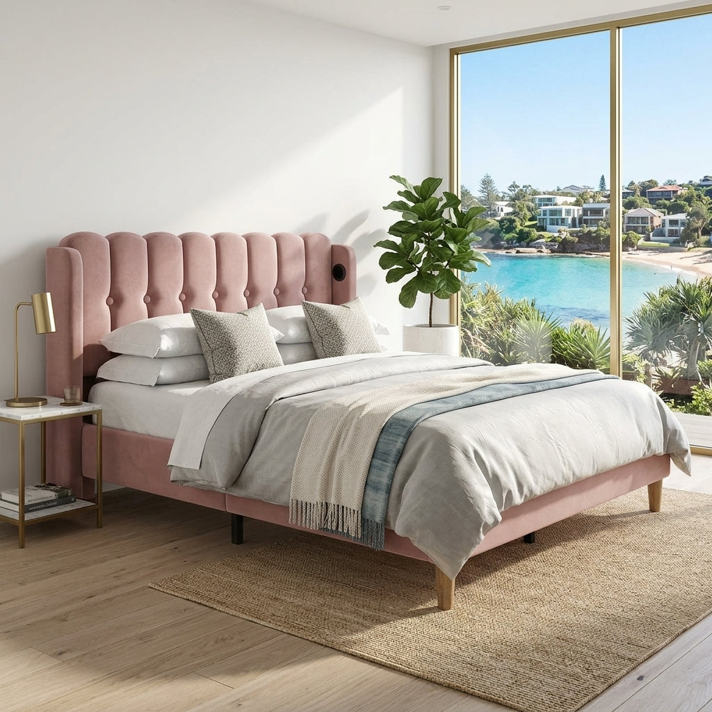 Audreamy Aria Bed Frame Pink Velvet