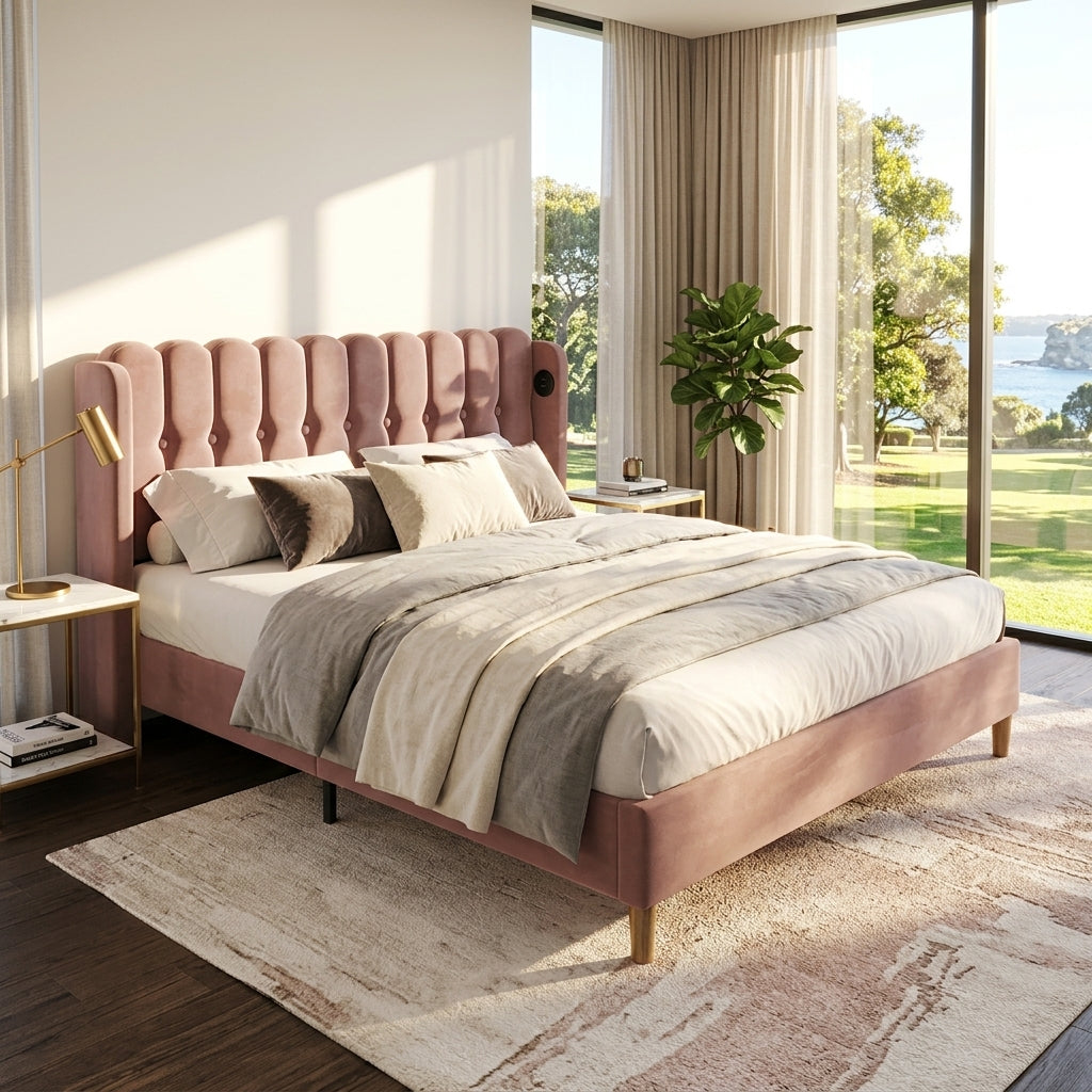 Audreamy Aria Bed Frame Pink Velvet