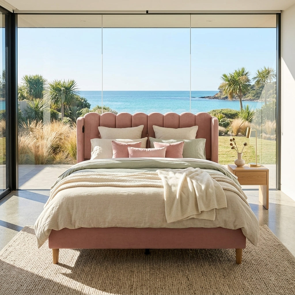 Audreamy Aria Bed Frame Pink Velvet
