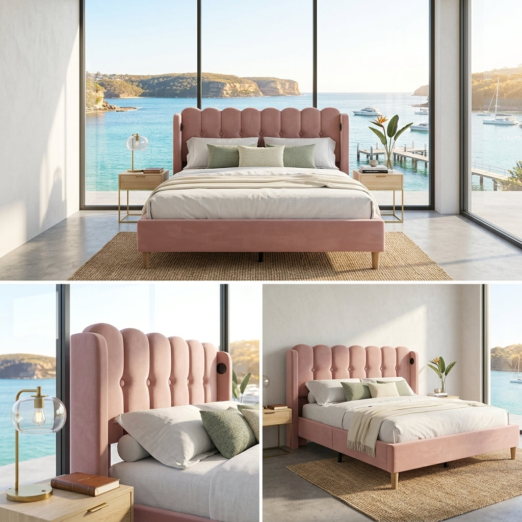 Audreamy Aria Bed Frame Pink Velvet