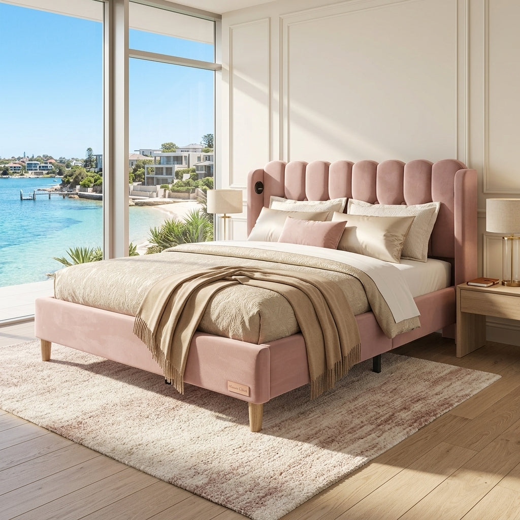 Audreamy Aria Bed Frame Pink Velvet