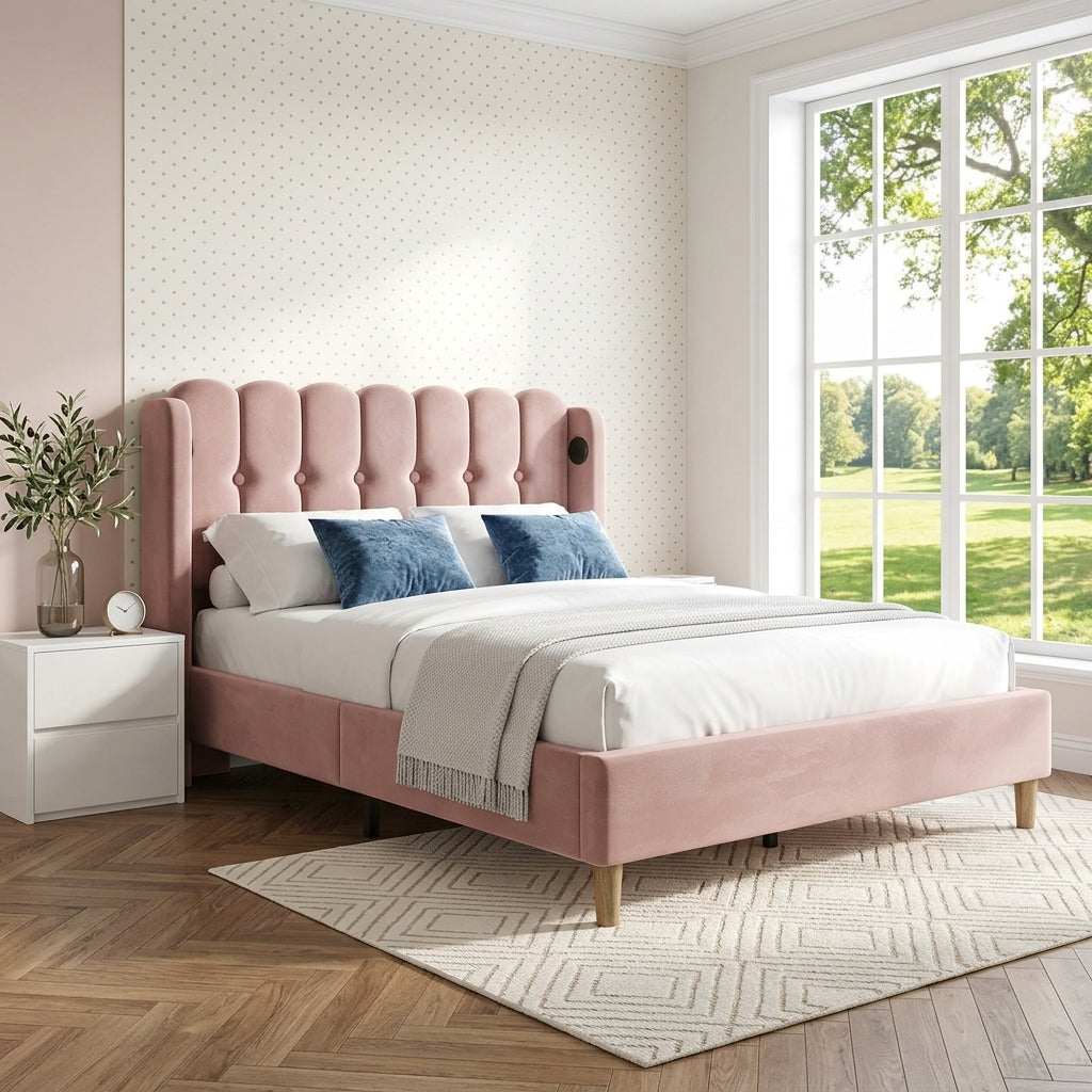 Audreamy Aria Bed Frame Pink Velvet