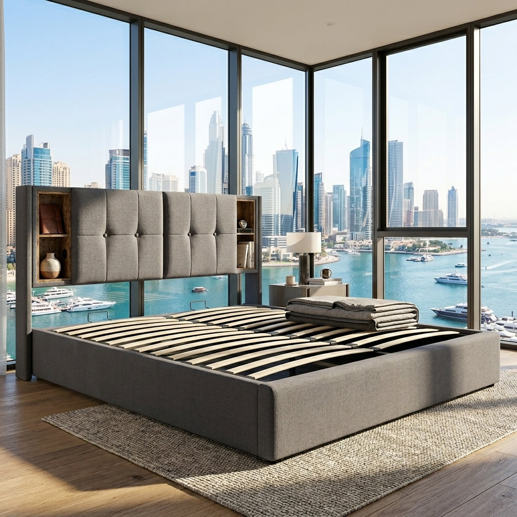 Audreamy Vertex Ottoman Bed Grey Linen