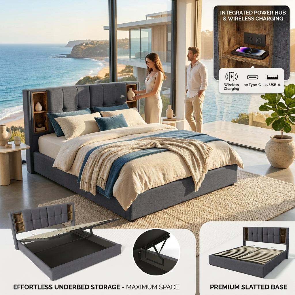 Audreamy Vertex Ottoman Bed Grey Linen