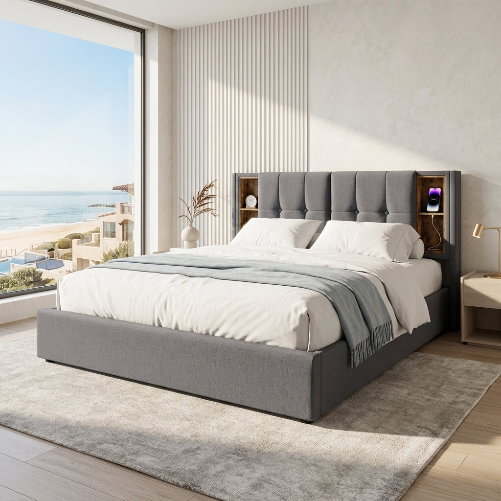 Audreamy Vertex Ottoman Bed Grey Linen