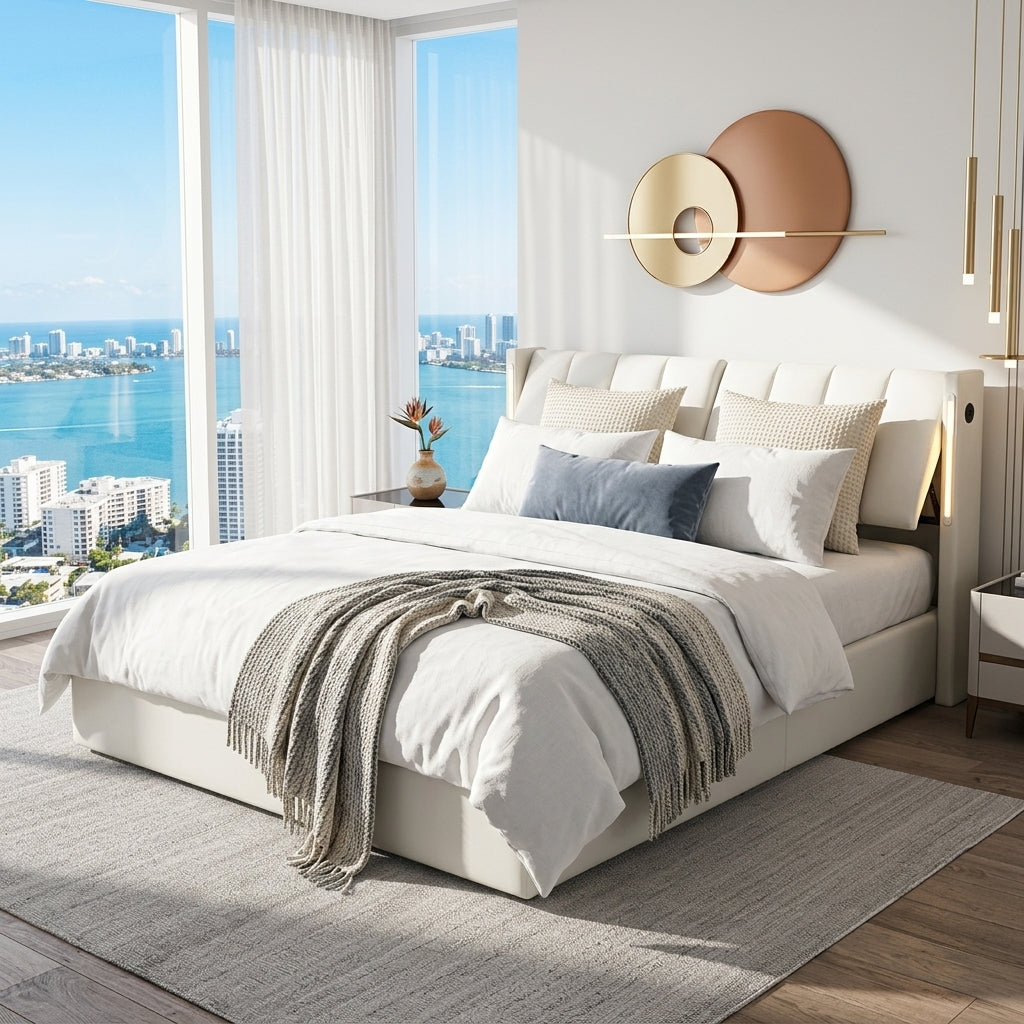 Audreamy Avalon Ottoman Bed White PU