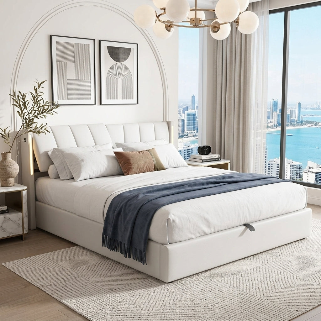 Audreamy Avalon Ottoman Bed White PU