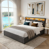 Upholstered bed with LED lighting Grey Linen
