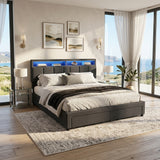 Upholstered bed with LED lighting Grey Linen