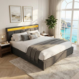 Upholstered bed with LED lighting Grey Linen