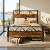 Metal Bed Iron bed, Black+Wood
