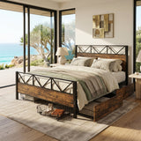 Metal Bed Iron bed, Black+Wood