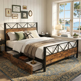 Metal Bed Iron bed, Black+Wood