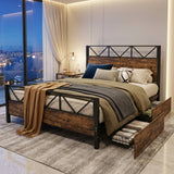 Metal Bed Iron bed, Black+Wood