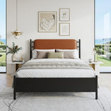 Metal bed, With a PU-upholstered headboard,  Black Iron+PU