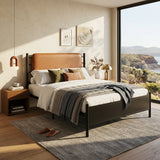 Metal bed, With a PU-upholstered headboard,  Black Iron+PU
