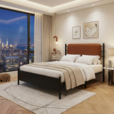 Metal bed, With a PU-upholstered headboard,  Black Iron+PU