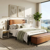 Metal bed, With a PU-upholstered headboard,  Black Iron+PU
