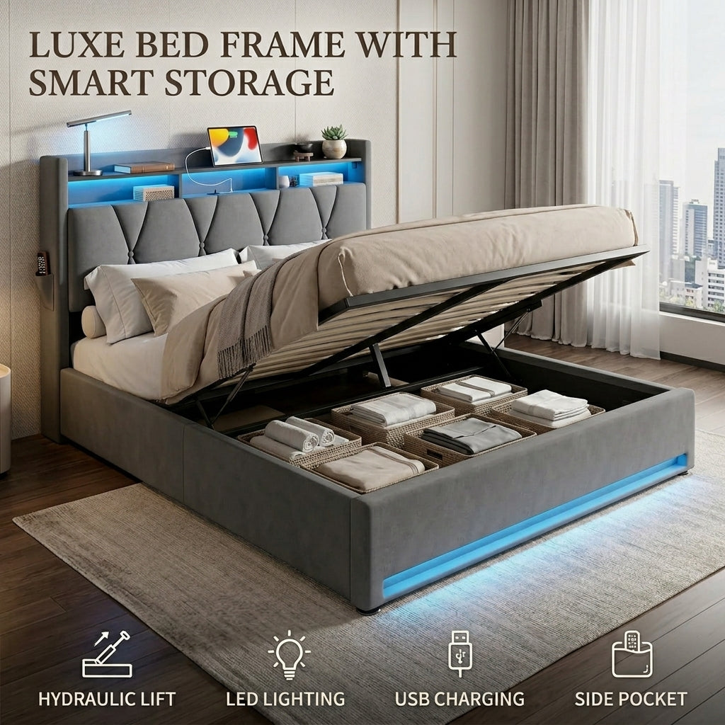 Audreamy Vega Ottoman Bed Frame Grey Velvet