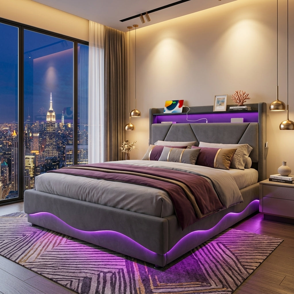Audreamy Vivi Ottoman Bed Frame Grey Velvet