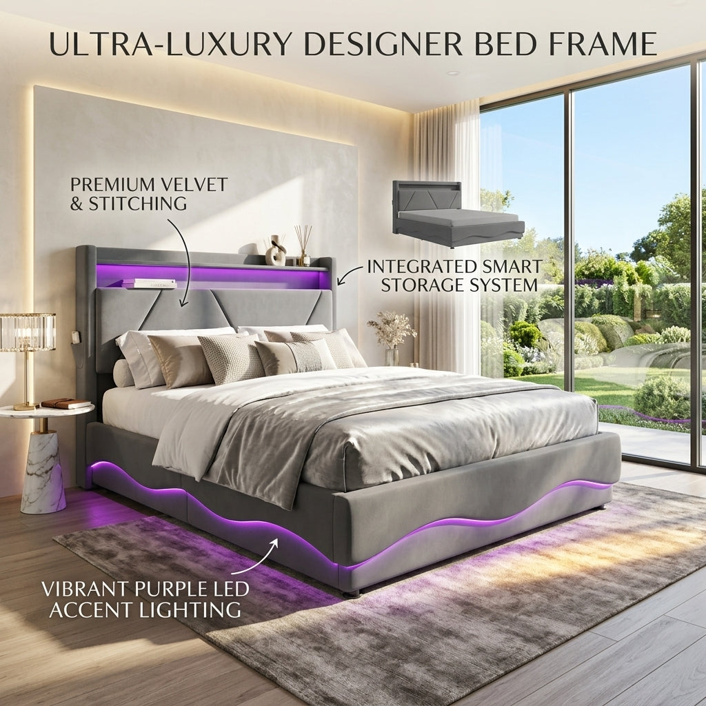 Audreamy Vivi Ottoman Bed Frame Grey Velvet