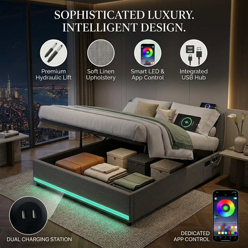 Ottoman Bed Grey Linen
