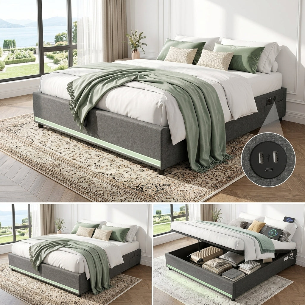 Ottoman Bed Grey Linen