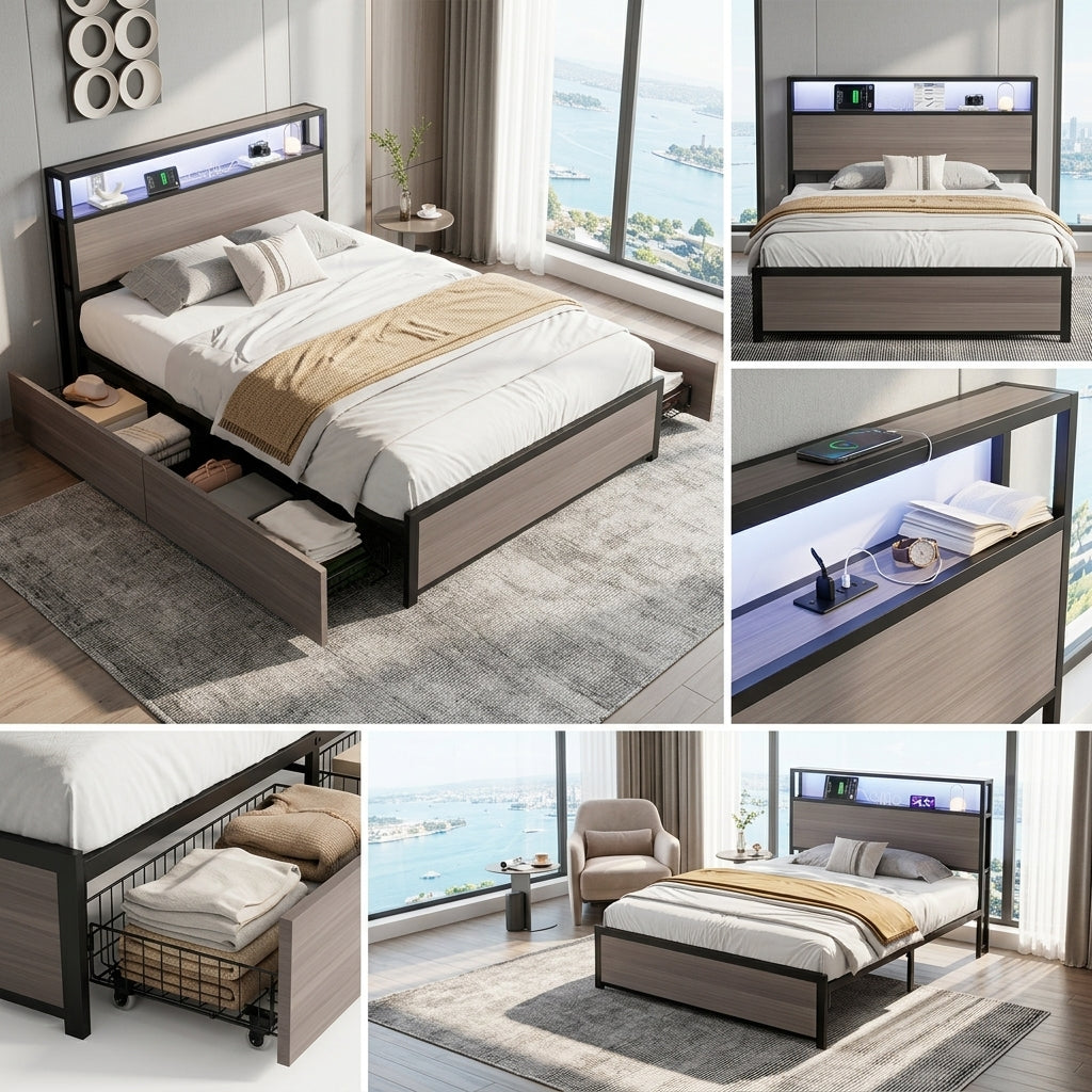 Audreamy Metal Bed Multifunctional bed Grey