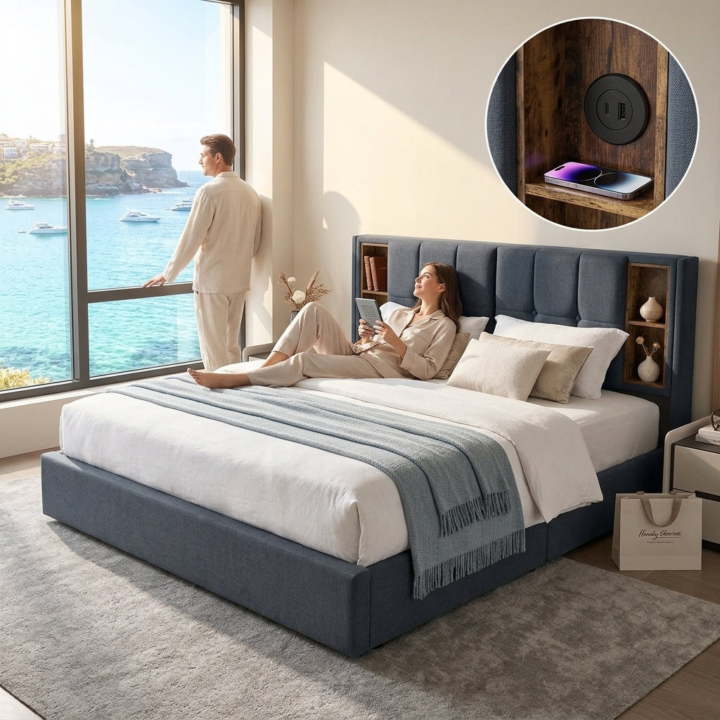 Audreamy Vertex Ottoman Bed Grey Linen