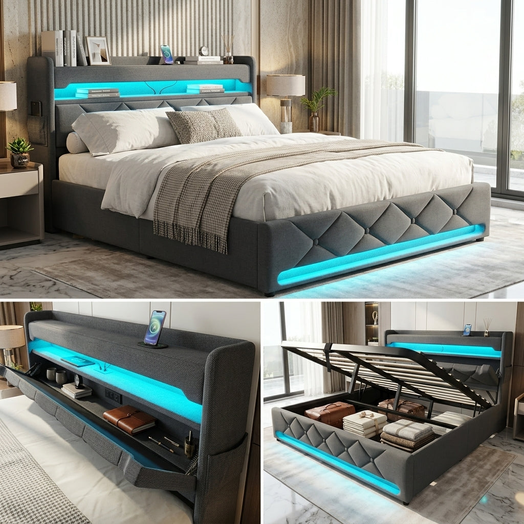 Audreamy Lancaster Ottoman Bed Grey Linen
