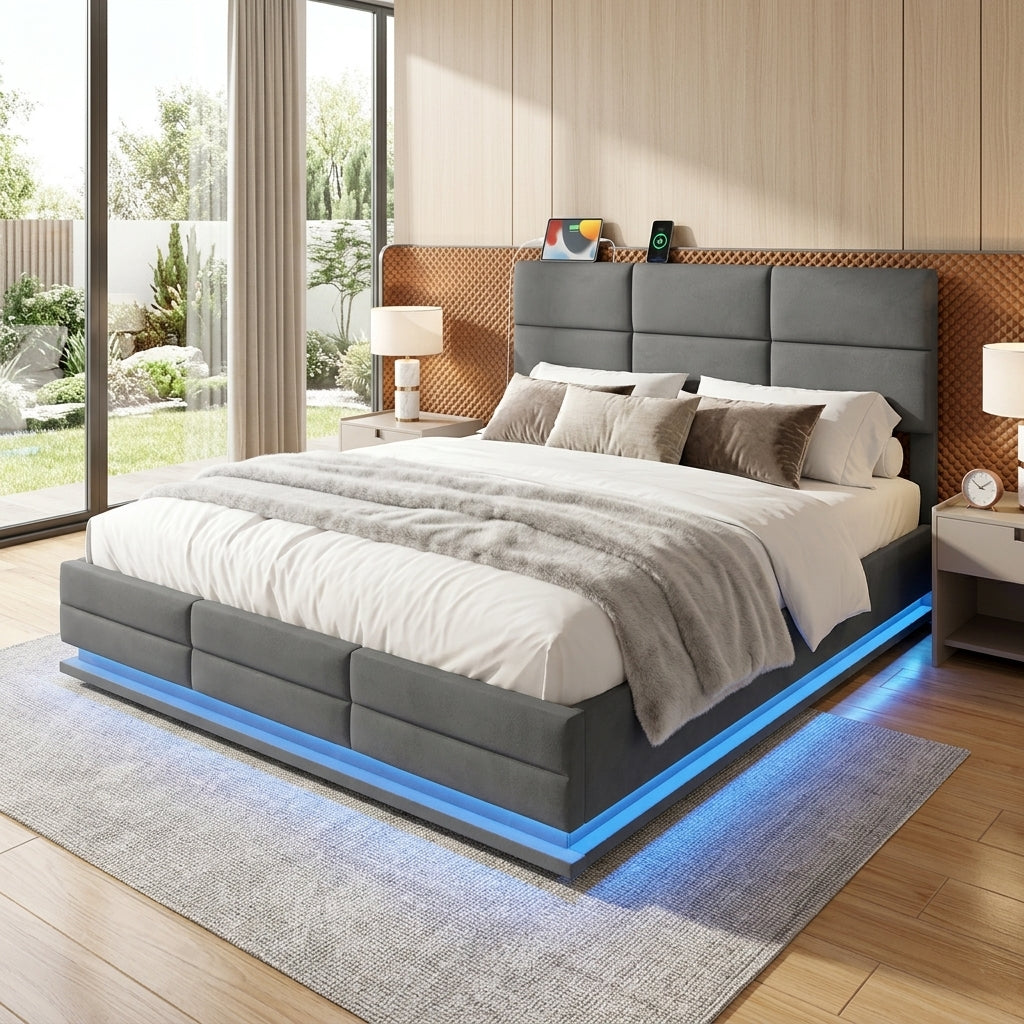 Audreamy Orion Ottoman Bed Grey Velvet