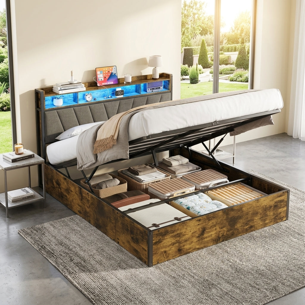 Bed Frame with Hydraulic Storage, Ottoman Bed Black