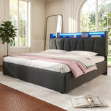Upholstered Bed with USB charging function Ottoman Bed Grey