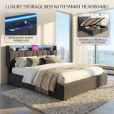 Upholstered Bed with USB charging function Ottoman Bed Grey
