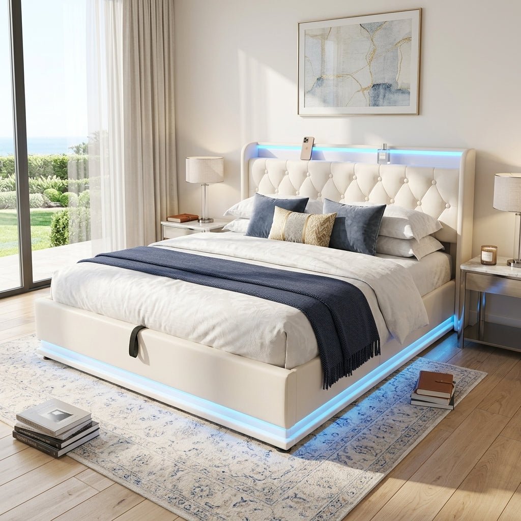 Audreamy Halo Ottoman Bed White PU