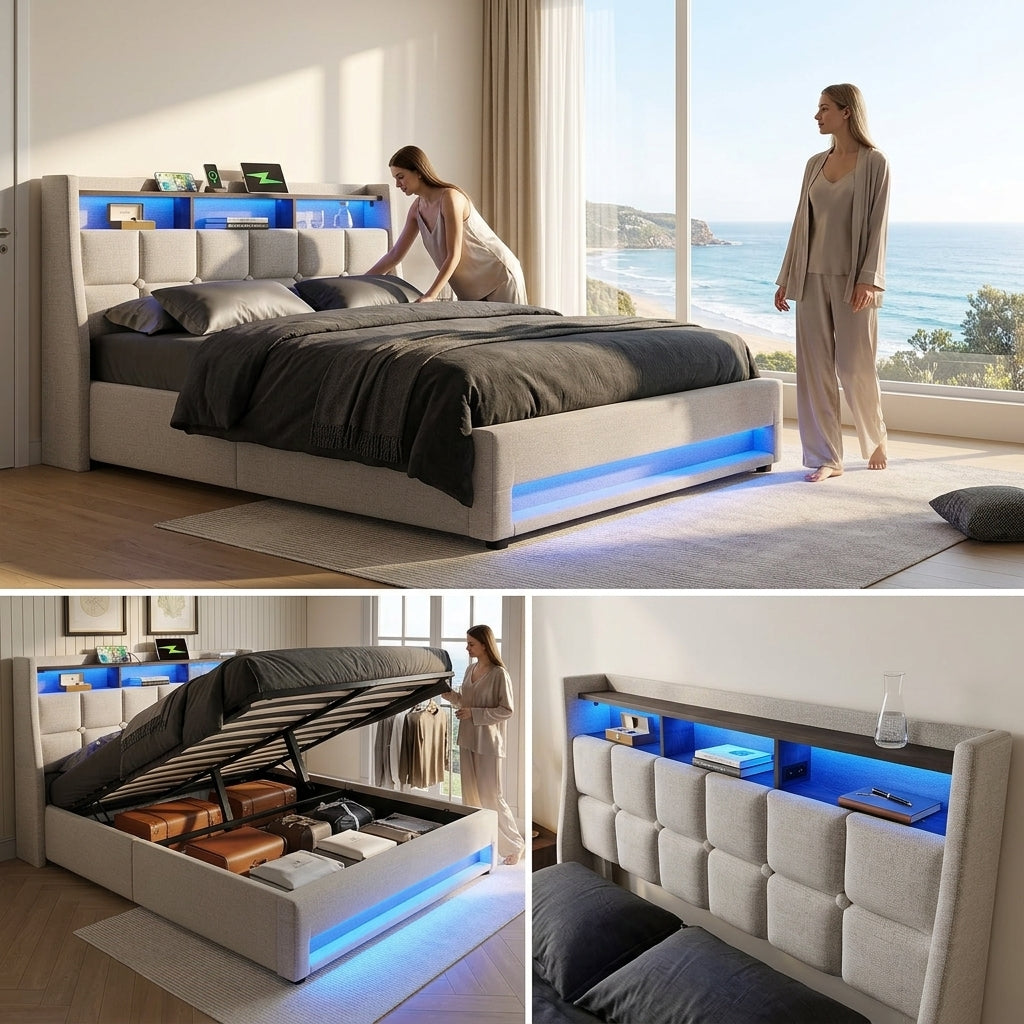 Audreamy Neo Ottoman Bed Beige Linen