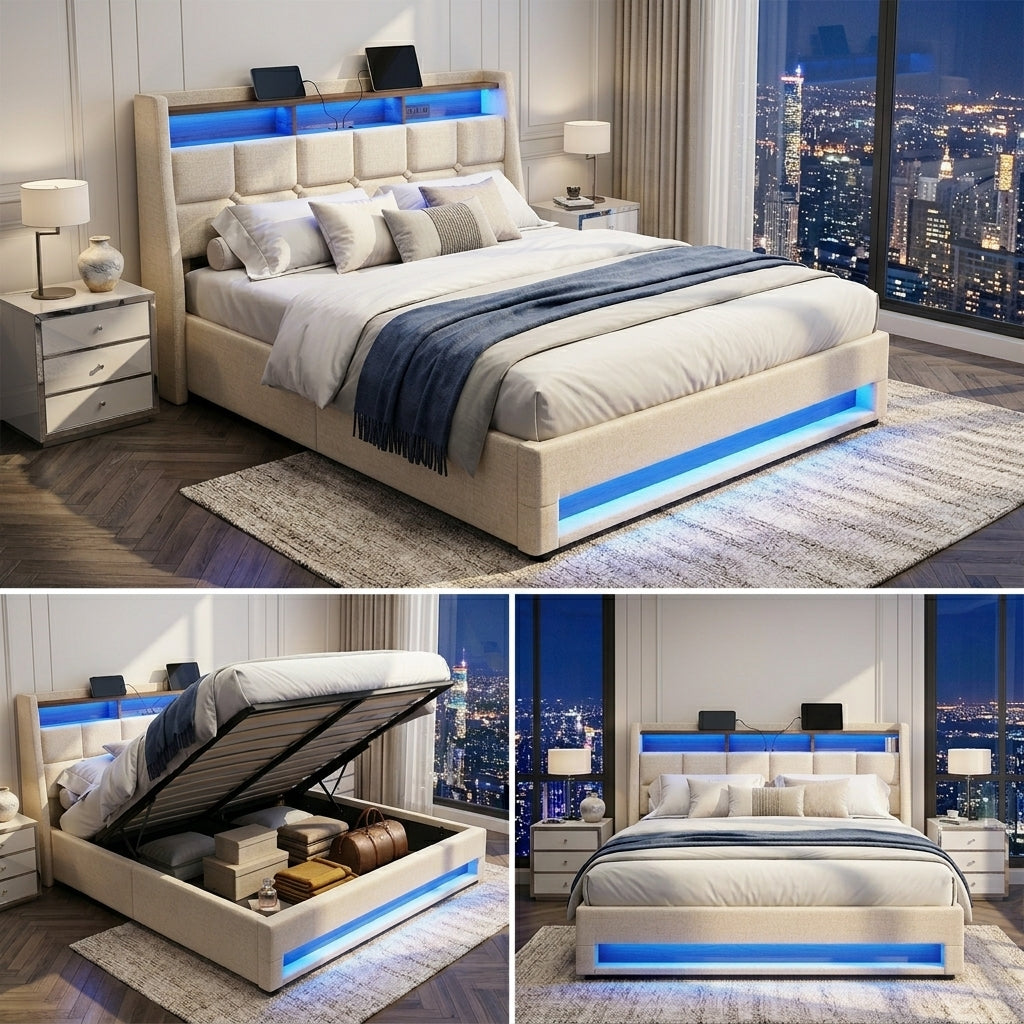 Audreamy Neo Ottoman Bed Beige Linen