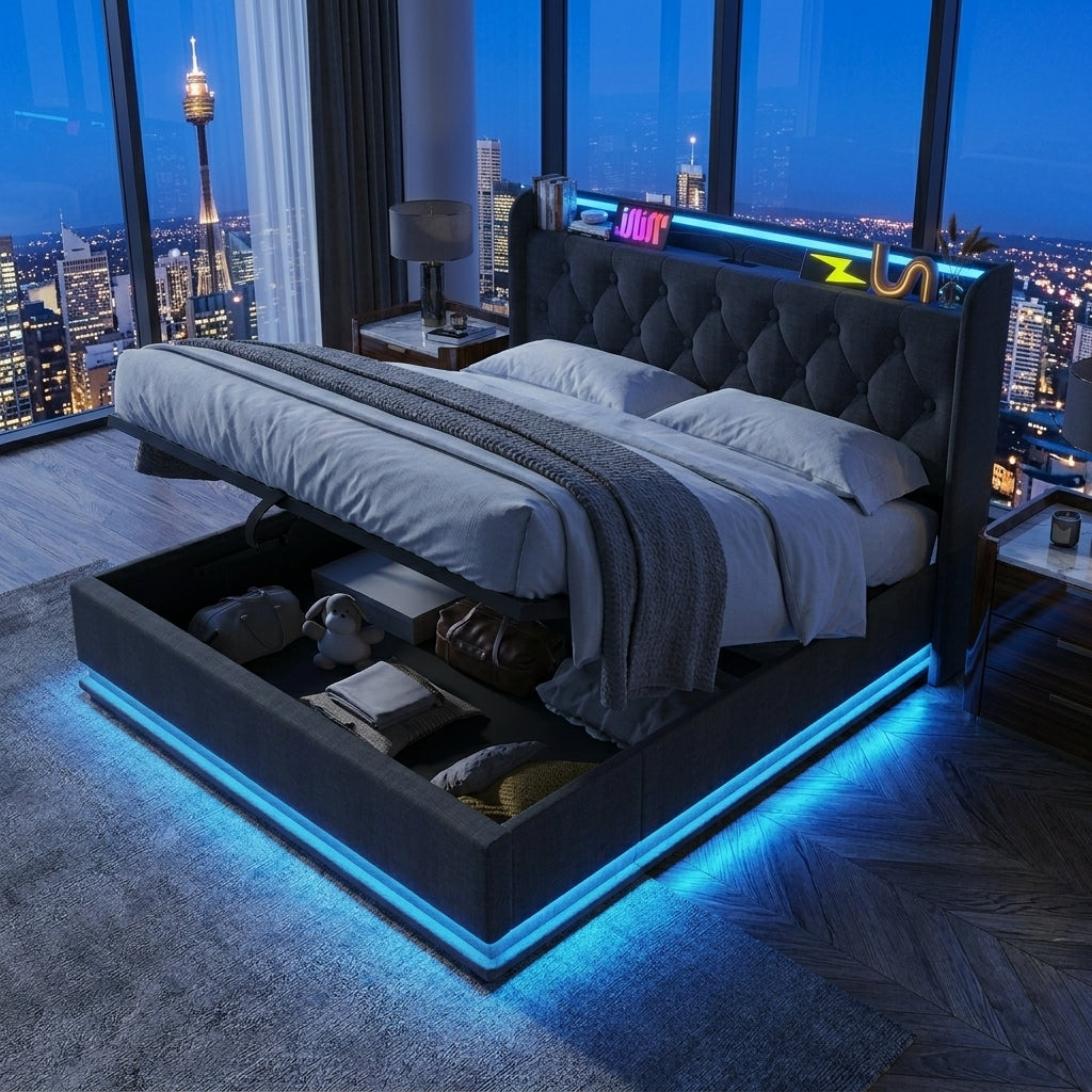 Audreamy Halo Ottoman Bed Grey Linen