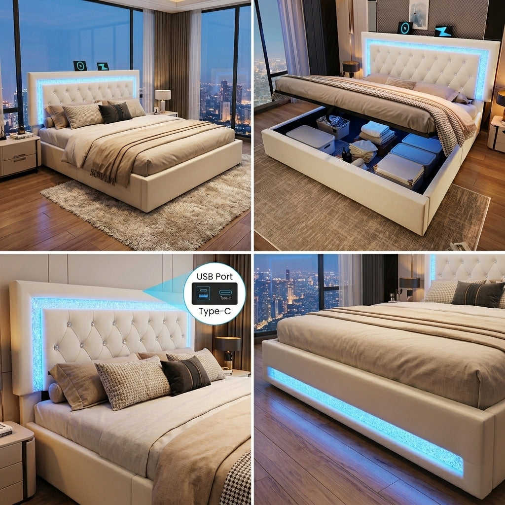 Audreamy Orionis Ottoman Bed Beige Velvet