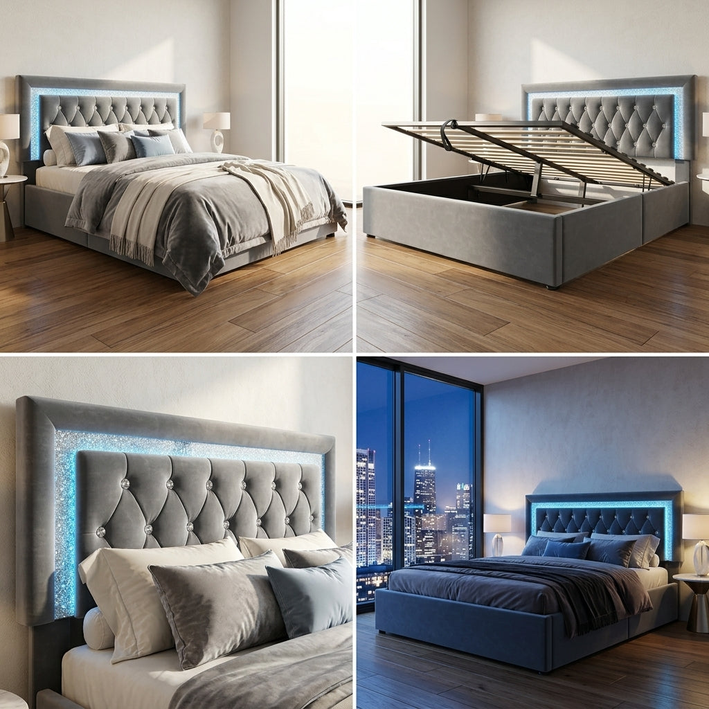 Audreamy Orionis Ottoman Bed Grey Velvet