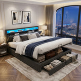 Upholstered bed with LED lighting Grey Linen