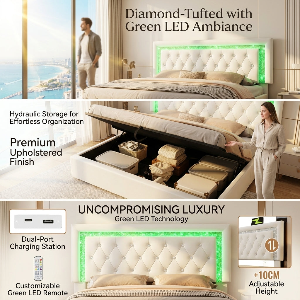 Audreamy Orionis Ottoman Bed Beige Velvet