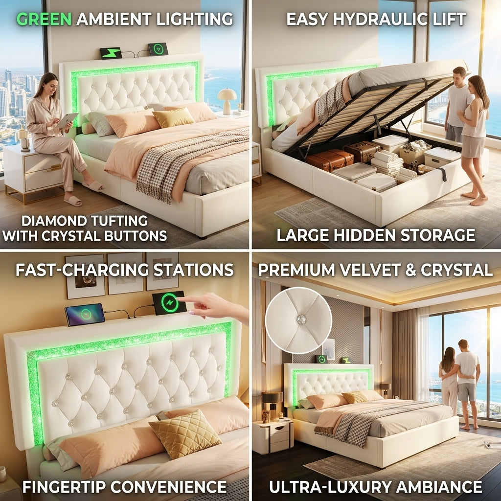 Audreamy Orionis Ottoman Bed Beige Velvet