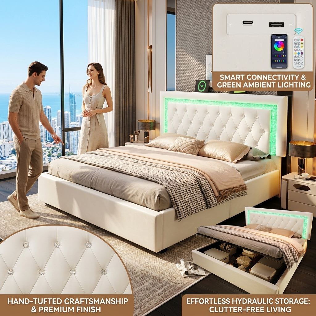 Audreamy Orionis Ottoman Bed Beige Velvet